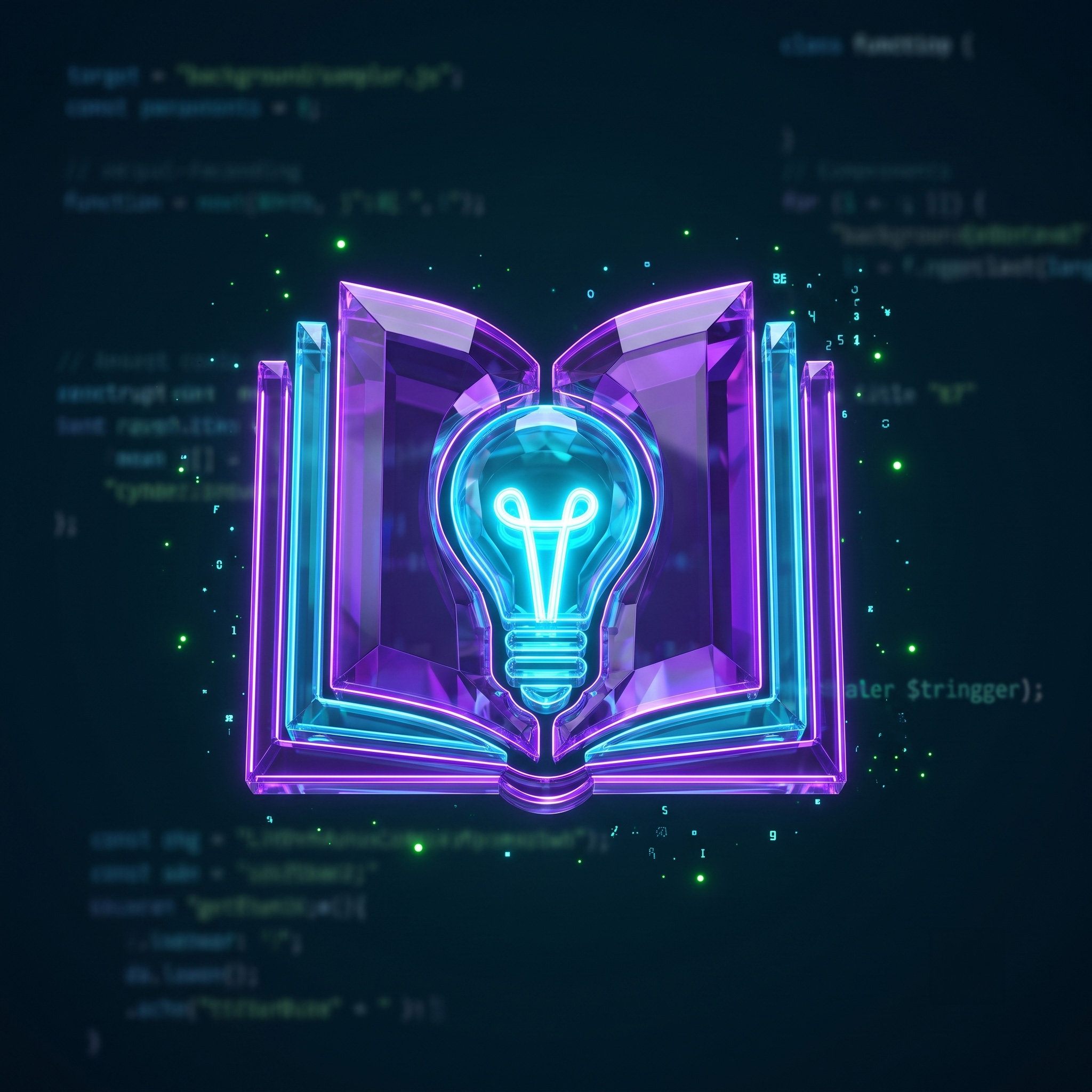 Módulo 1 — Fundamentos: livro de cristal com lâmpada neon